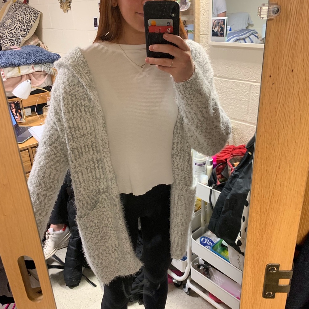 Grey Fuzzy Long Cardigan size s